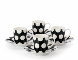 Šálek s podšálkem Polka Dot espresso, černá - Sada 4 kusů